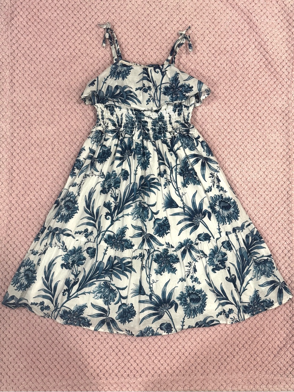 4, Janie and Jack Navy Floral Tiered Sundress with Ruffle Top
